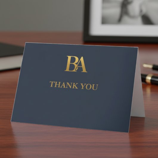 Elegant Navy Gold Law Firm Monogram Thank You Card Bedankkaart