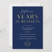 Elegant Navy & Gold Logo Business Anniversary Kaart (Voorkant)