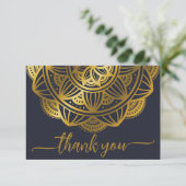 Elegant Navy Gold Mandala Dank u Bedankkaart (Staand voorkant)