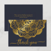 Elegant Navy Gold Mandala Dank u Bedankkaart (Voorkant / Achterkant)