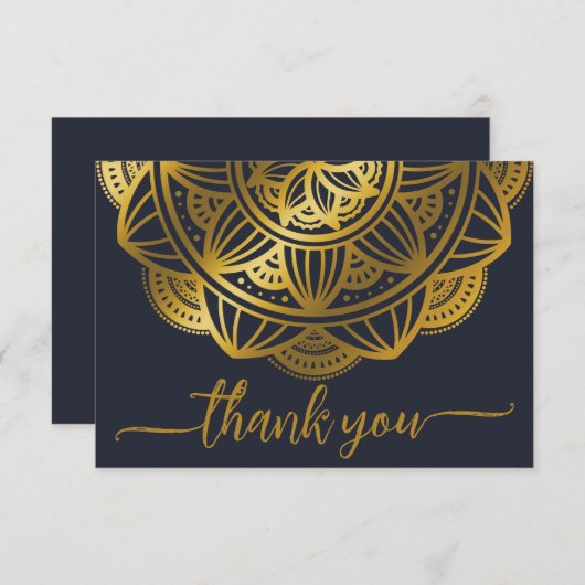 Elegant Navy Gold Mandala Dank u Bedankkaart (Voorkant / Achterkant)
