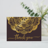 Elegant Navy Gold Mandala Rood Dank u Bedankkaart (Staand voorkant)