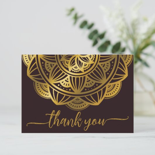 Elegant Navy Gold Mandala Rood Dank u Bedankkaart (Staand voorkant)
