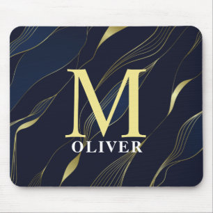 Elegant Navy & Gold Mannen monogram Muismat