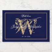 Elegant Navy Gold Monogram Names Chic Wedding Mini Sparkling Wijnetiket (Enkel label)