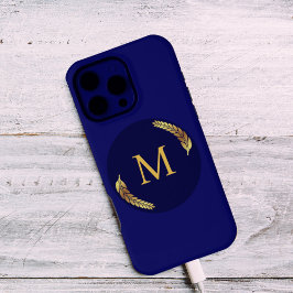 Elegant Navy + Gold Monogram Personalised iPhone 16 Pro Max Hoesje