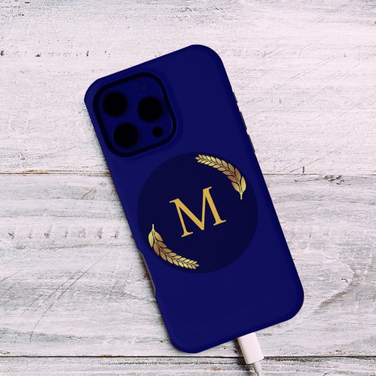Elegant Navy + Gold Monogram Personalised  iPhone Hoesje
