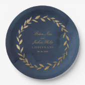 Elegant Navy & Gold Olive Branch Wreath Wedding Papieren Bordje (Voorkant)