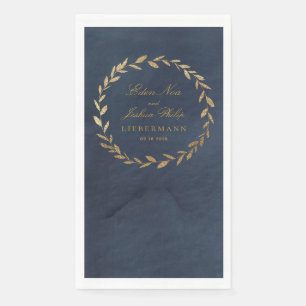 Elegant Navy & Gold Olive Branch Wreath Wedding Servet