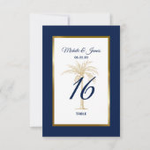 Elegant Navy Gold Palm Tree Weddenquenummer Bedankkaart (Voorkant)