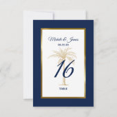 Elegant Navy Gold Palm Tree Weddenquenummer Bedankkaart (Achterkant)