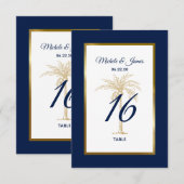 Elegant Navy Gold Palm Tree Weddenquenummer Bedankkaart (Voorkant / Achterkant)