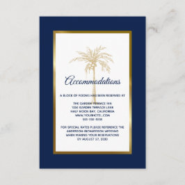 Elegant Navy Gold Palm Tree Wedding Accommodations Informatiekaartje