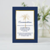 Elegant Navy Gold Palm Tree Wedding Accommodations Informatiekaartje (Staand voorkant)