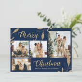 Elegant Navy Gold Photo Collage-kerstkaart (Staand voorkant)