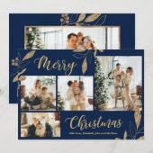 Elegant Navy Gold Photo Collage-kerstkaart (Voorkant / Achterkant)