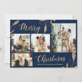 Elegant Navy Gold Photo Collage-kerstkaart