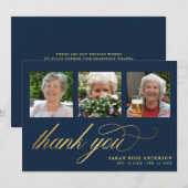 Elegant Navy & Gold Photo Funeral Hartelijk dank Bedankkaart (Voorkant / Achterkant)