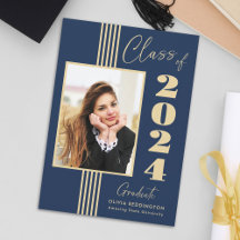 Elegant Navy Gold Photo Lijst 2024 Afstuderen