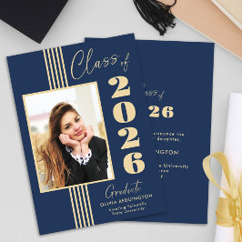 Elegant Navy Gold Photo Lijst 2025 Afstuderen Aankondiging