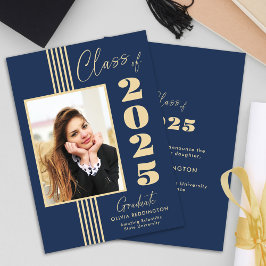 Elegant Navy Gold Photo Lijst 2025 Afstuderen Aankondiging