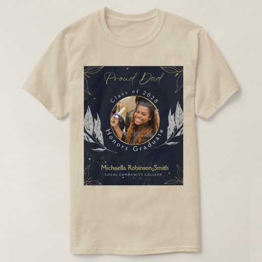 Elegant Navy Gold Proud Dad Afstuderen T-shirt (Design voorkant)
