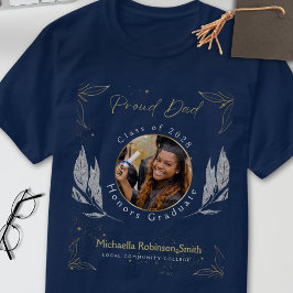 Elegant Navy Gold Proud Dad Afstuderen T-shirt