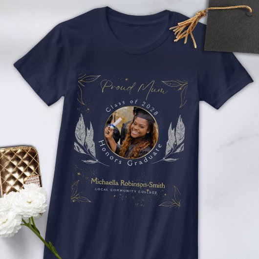 Elegant Navy Gold Proud Mum Afstuderen T-shirt