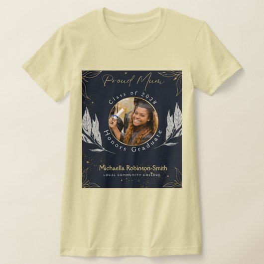 Elegant Navy Gold Proud Mum Afstuderen T-shirt (Laagn)