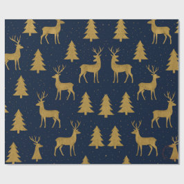 Elegant Navy & Gold Reindeer Christmas Wrapping Pa Cadeaupapier