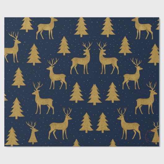 Elegant Navy & Gold Reindeer Christmas Wrapping Pa Cadeaupapier (Vlak)