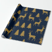 Elegant Navy & Gold Reindeer Christmas Wrapping Pa Cadeaupapier (Uitgerold)