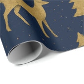 Elegant Navy & Gold Reindeer Christmas Wrapping Pa Cadeaupapier (Rol Hoek)