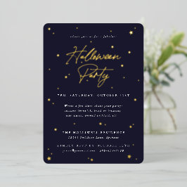Elegant Navy+Gold Scattered Stars Halloween Party Folie Uitnodiging