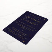 Elegant Navy+Gold Scattered Stars New Years Folie Uitnodiging (Gedraaid)