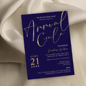 Elegant Navy & Gold Script Business Annual Gala Kaart