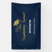 Elegant Navy Gold Script Congrats Afstuderen 2025 Spandoek (Verticaal)