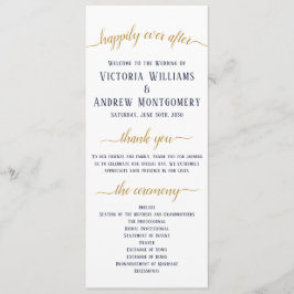 Elegant Navy Gold Script Minimal Wedding Ceremony Programmakaart