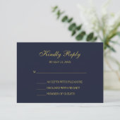Elegant Navy & Gold Script RSVP-kaarten RSVP Kaartje (Staand voorkant)