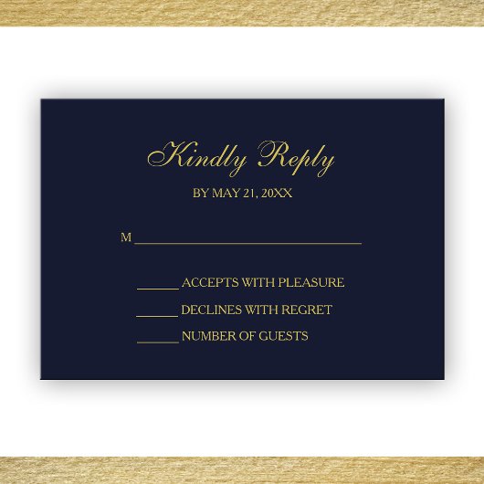Elegant Navy & Gold Script RSVP-kaarten RSVP Kaartje