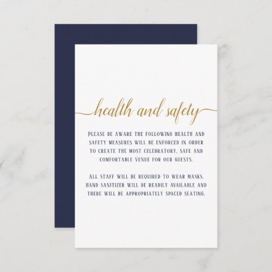 Elegant Navy Gold Script Weddenschap Gezondheidsve Informatiekaartje (Voorkant / Achterkant)