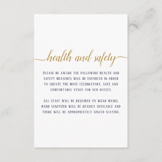 Elegant Navy Gold Script Weddenschap Gezondheidsve Informatiekaartje (Voorkant)