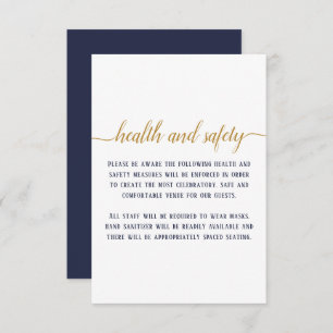 Elegant Navy Gold Script Weddenschap Gezondheidsve Informatiekaartje