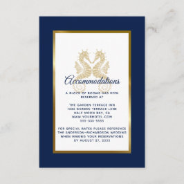 Elegant Navy Gold Seapaarden Wedding Accommodation Informatiekaartje