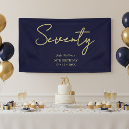 Elegant Navy & Gold Seventy Birthday Party Banner
