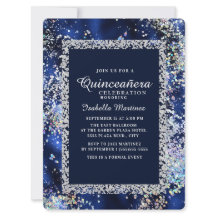 Elegant Navy Gold Silver Glitter Quinceañera
