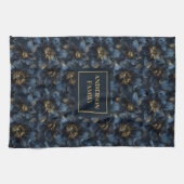 Elegant Navy Gold Towel Custom Name Kitchen Art Theedoek (Horizontaal)