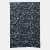 Elegant Navy Gold Towel Custom Name Kitchen Art Theedoek (Verticaal)