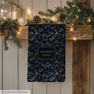 Elegant Navy Gold Towel Custom Name Kitchen Art Theedoek