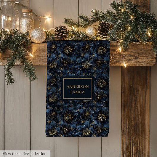 Elegant Navy Gold Towel Custom Name Kitchen Art Theedoek